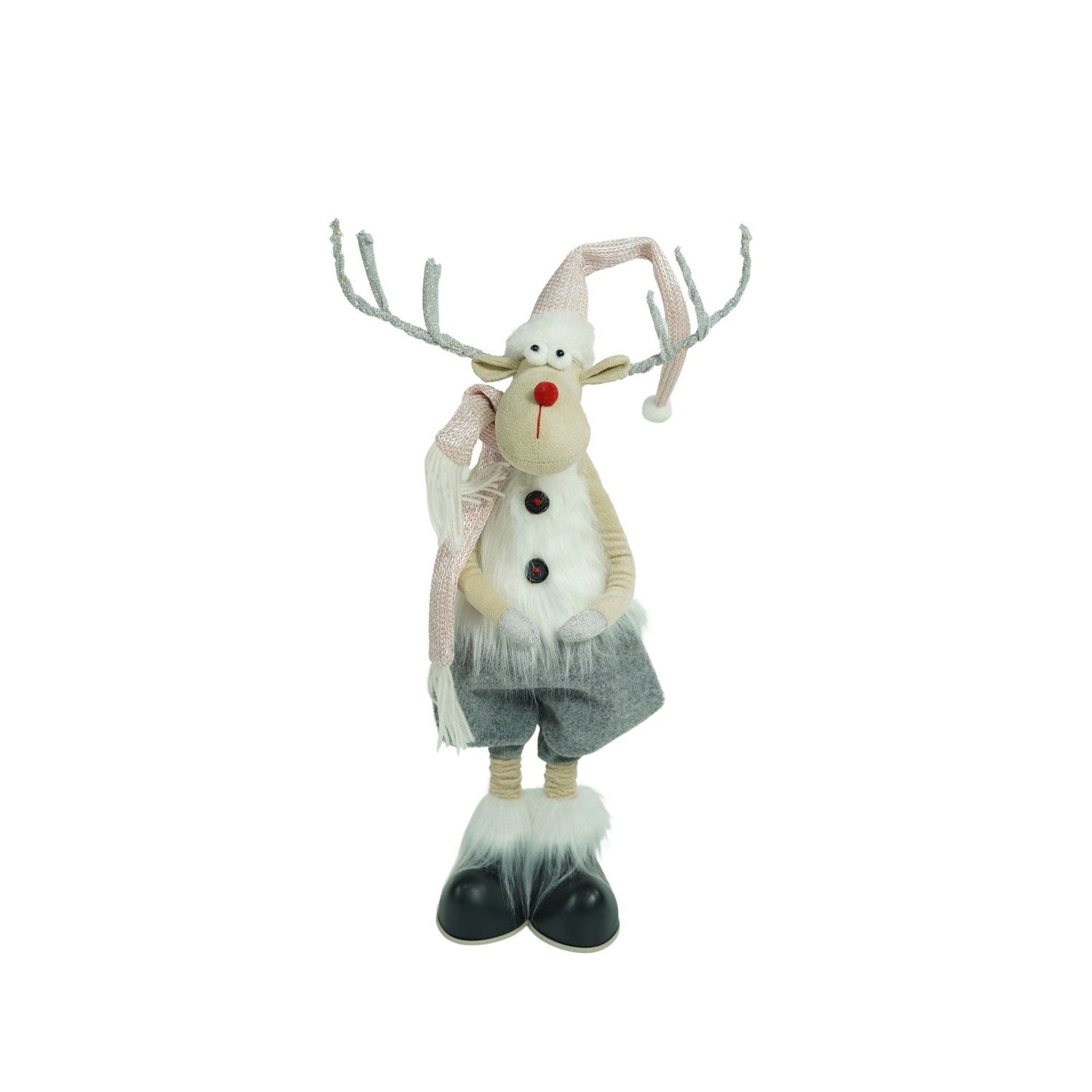 Ornament de Craciun ren cu picioare telescopice, Flippy, gri/alb, textil, 100 cm-2
