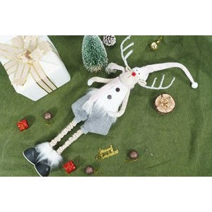 Ornament de Craciun ren cu picioare telescopice, Flippy, gri/alb, textil, 100 cm-4