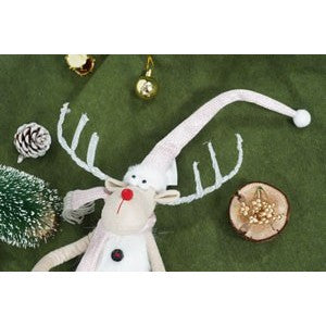 Ornament de Craciun ren cu picioare telescopice, Flippy, gri/alb, textil, 100 cm-6