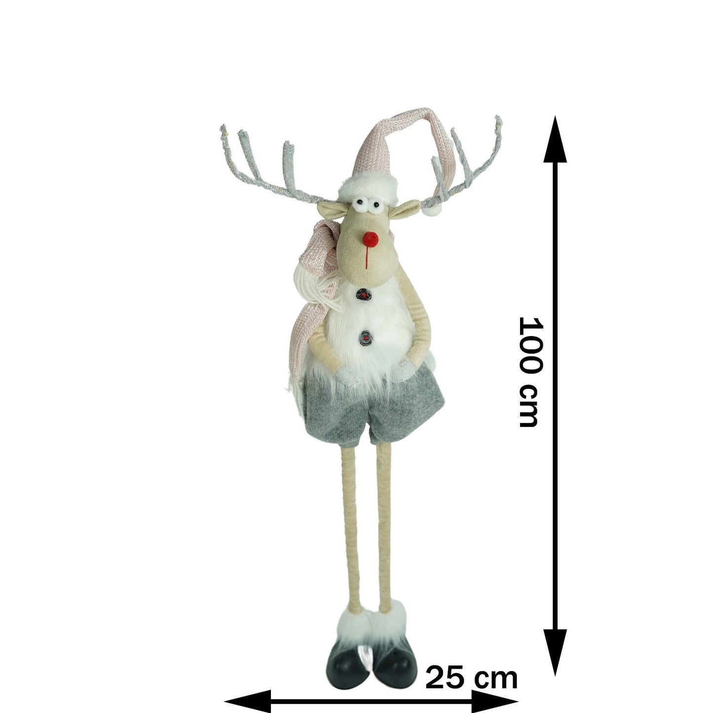 Ornament de Craciun ren cu picioare telescopice, Flippy, gri/alb, textil, 100 cm-15