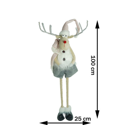 Ornament de Craciun ren cu picioare telescopice, Flippy, gri/alb, textil, 100 cm-15