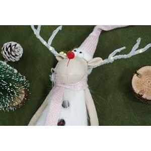 Ornament de Craciun ren cu picioare telescopice, Flippy, roz/alb, textil, 72 cm-5