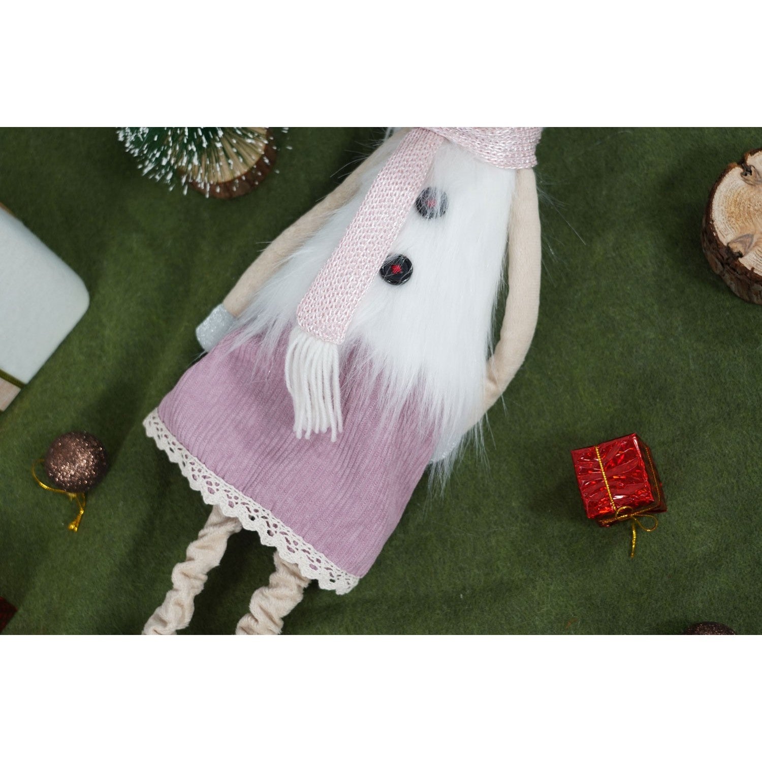 Ornament de Craciun ren cu picioare telescopice, Flippy, roz/alb, textil, 72 cm-6