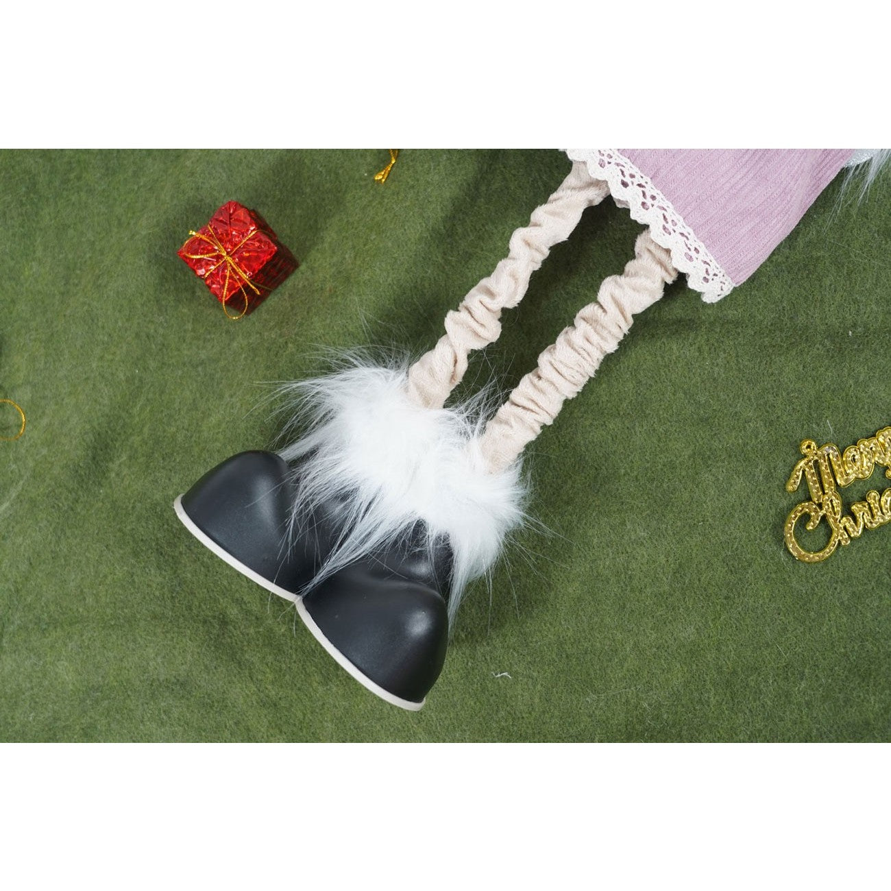 Ornament de Craciun ren cu picioare telescopice, Flippy, roz/alb, textil, 72 cm-8