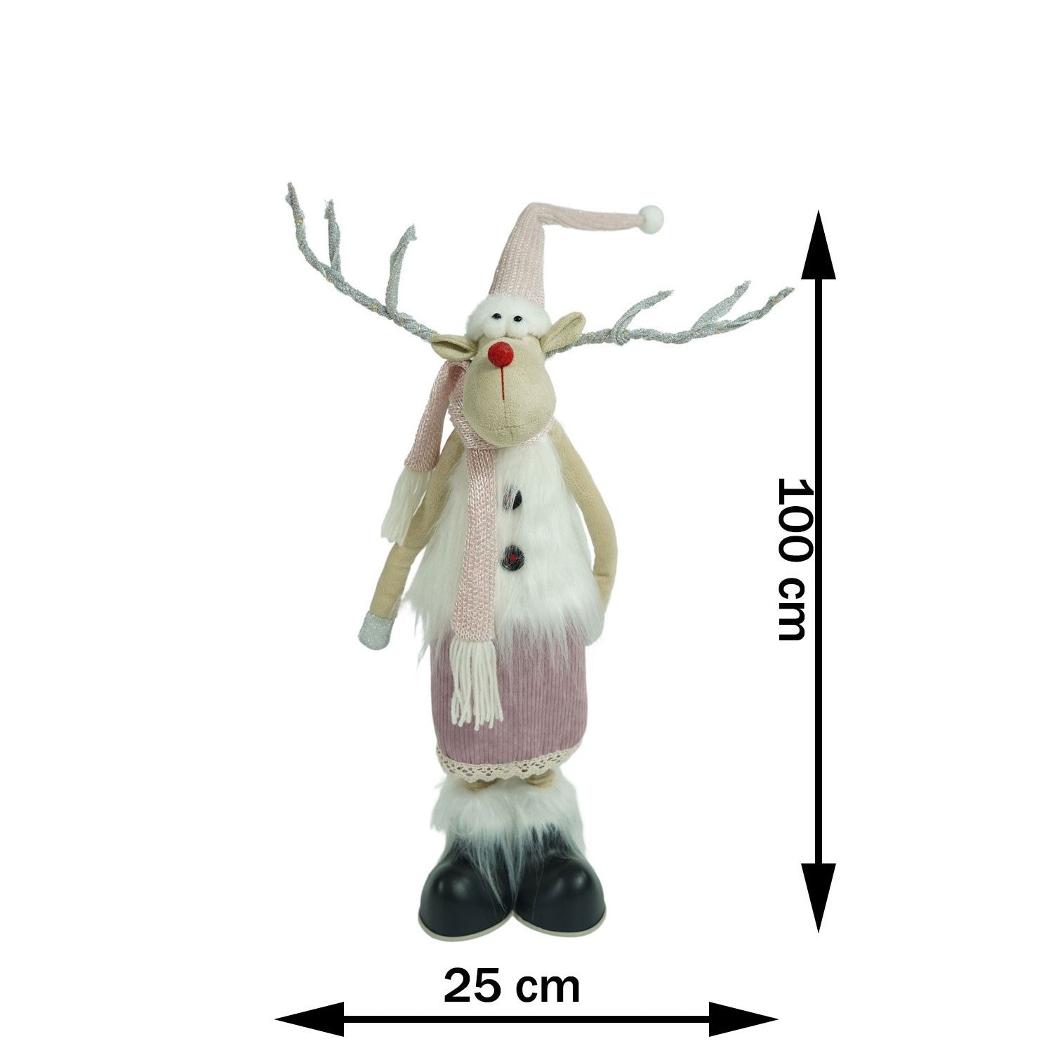 Ornament de Craciun ren cu picioare telescopice, Flippy, roz/alb, textil, 72 cm-10