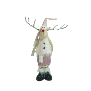 Ornament de Craciun ren cu picioare telescopice, Flippy, roz/alb, textil, 72 cm-0