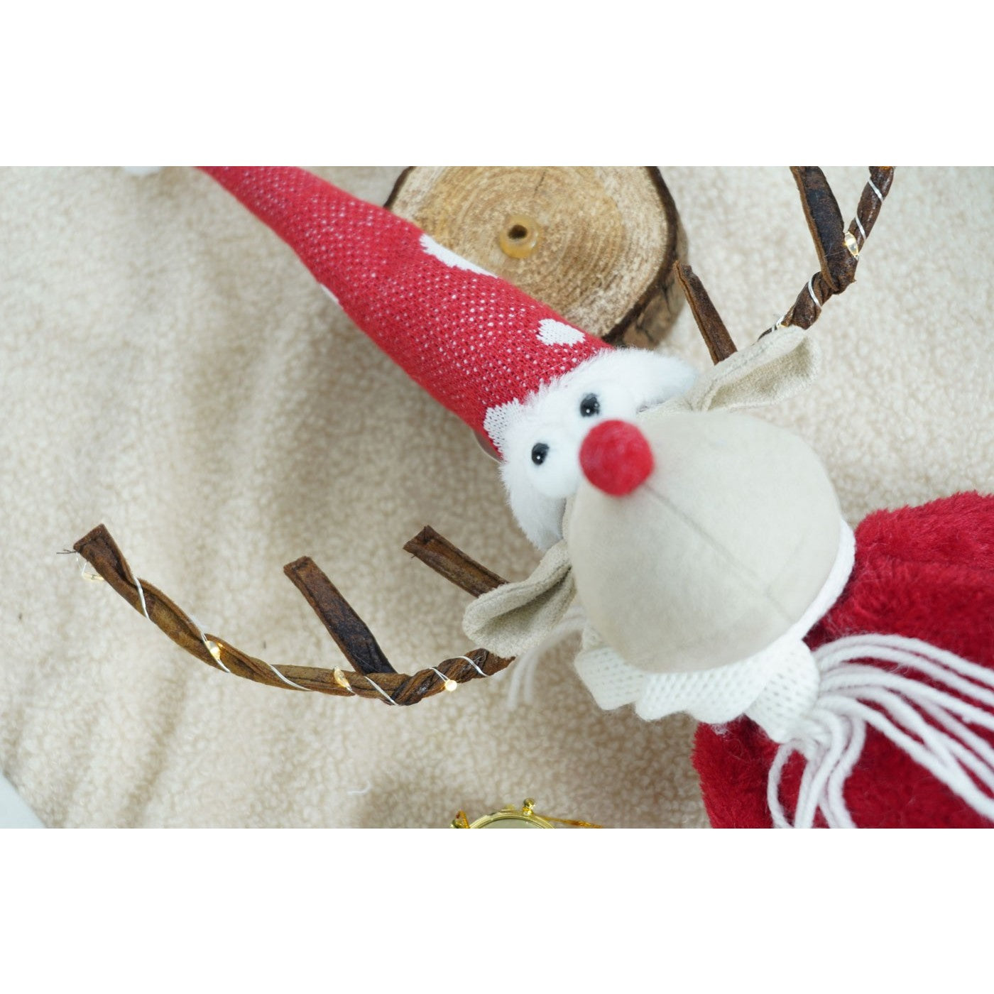 Ornament de Craciun ren, Flippy, rosu/alb, textil, 55 cm-7