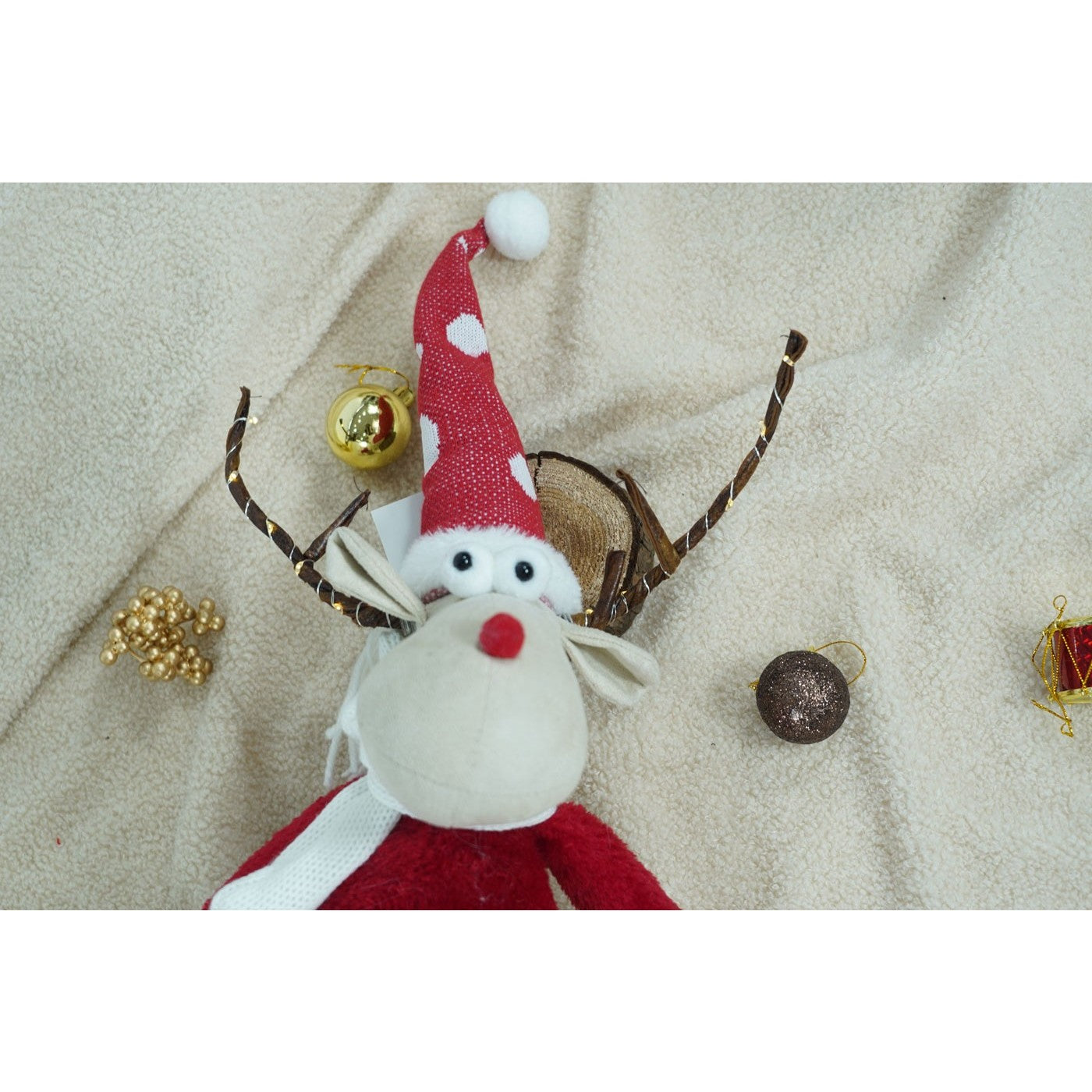 Ornament de Craciun ren, Flippy, rosu/alb, textil, 55 cm-9
