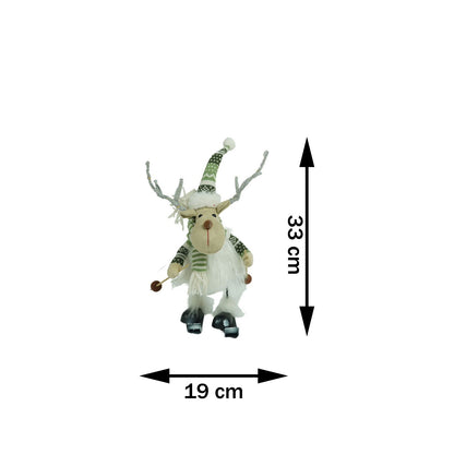 Ornament de Craciun ren pe schiuri, Flippy, alb/verde, textil, 33 cm-10