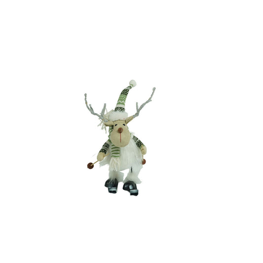 Ornament de Craciun ren pe schiuri, Flippy, alb/verde, textil, 33 cm-0