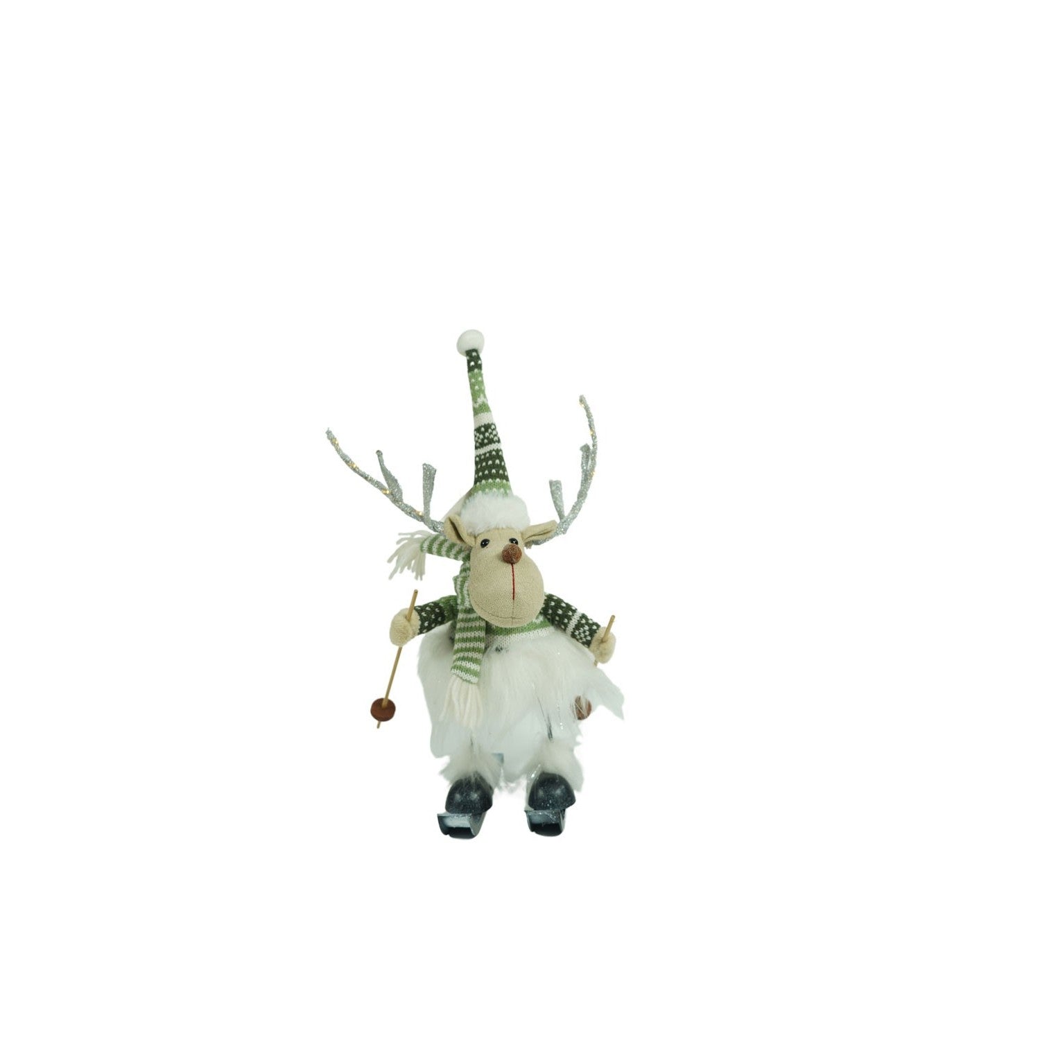 Ornament de Craciun ren pe schiuri model 2, Flippy, alb/verde, textil, 33 cm-1