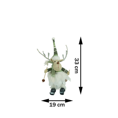 Ornament de Craciun ren pe schiuri model 2, Flippy, alb/verde, textil, 33 cm-10
