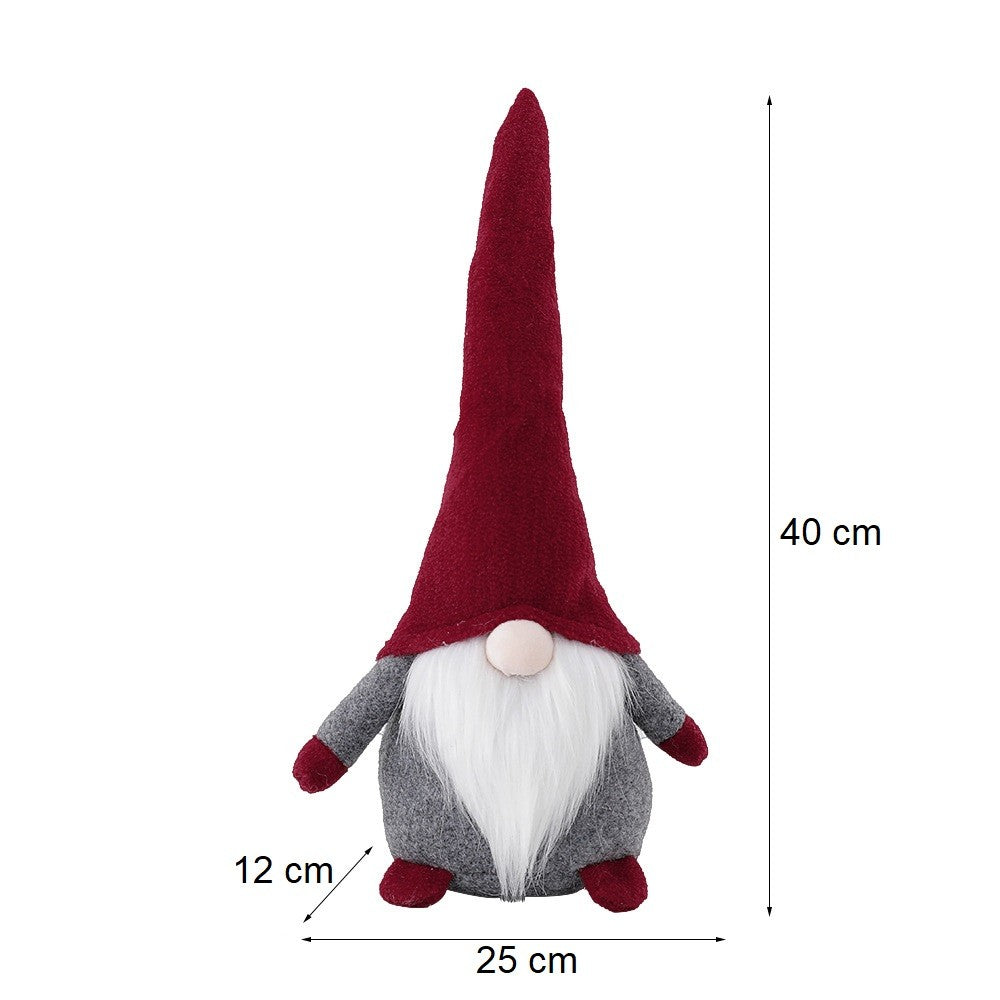 Ornament de Craciun Spiridus, Caciula Rosie, Flippy, Material Textil, 40 cm, Gri-1