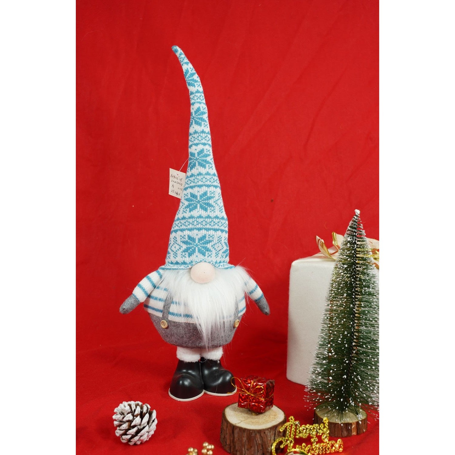 Ornament de Craciun spiridus, Flippy, alb/albastru, textil, 59 cm-2