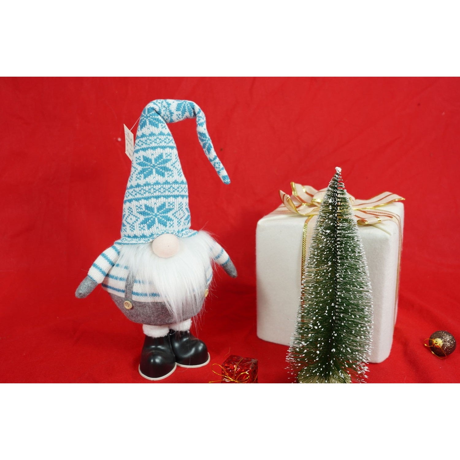 Ornament de Craciun spiridus, Flippy, alb/albastru, textil, 59 cm-5