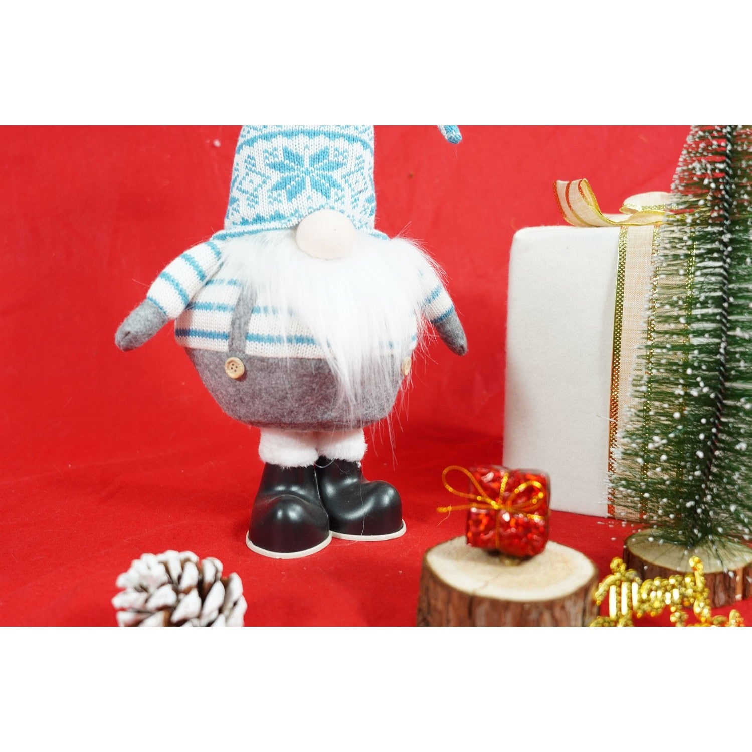 Ornament de Craciun spiridus, Flippy, alb/albastru, textil, 59 cm-6