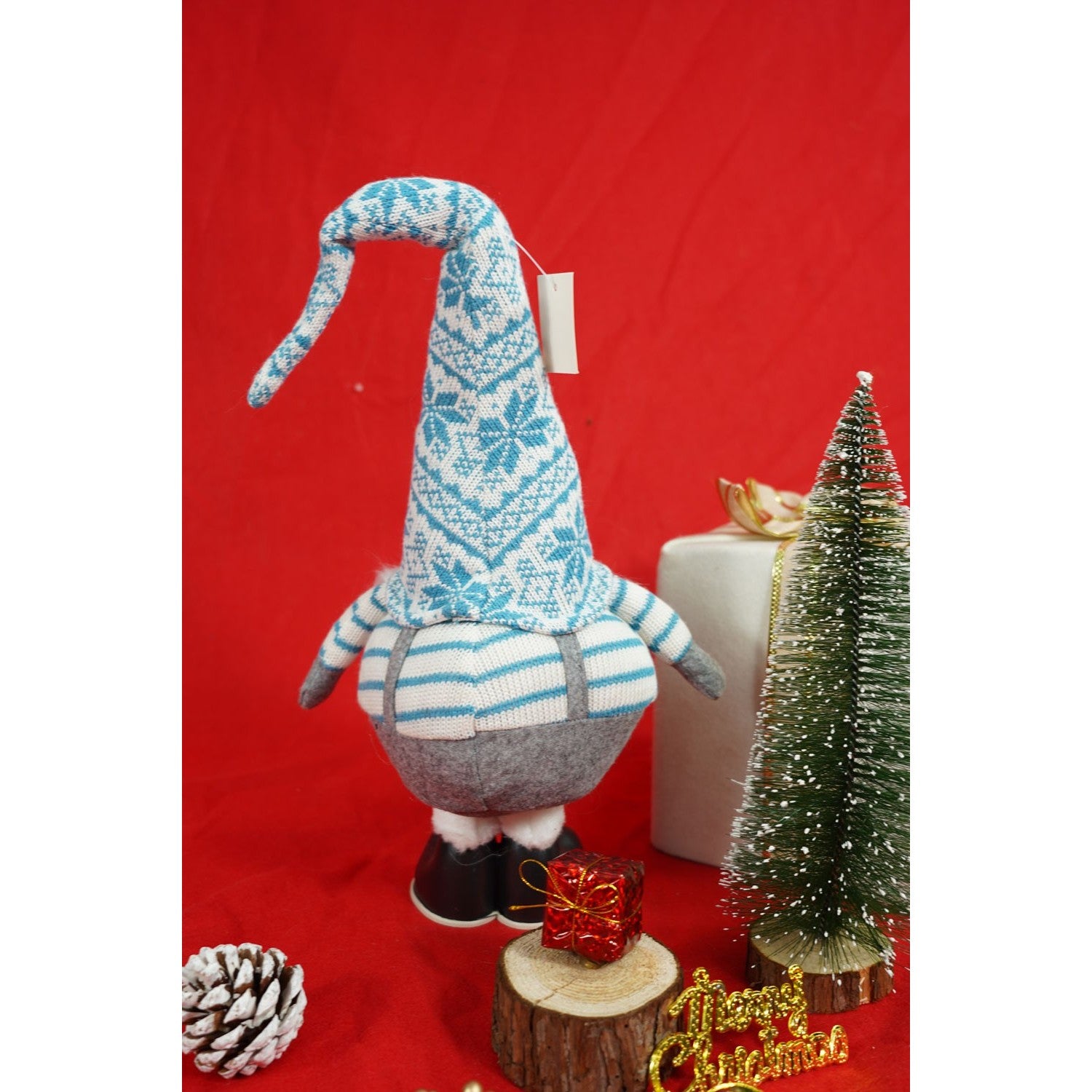 Ornament de Craciun spiridus, Flippy, alb/albastru, textil, 59 cm-8