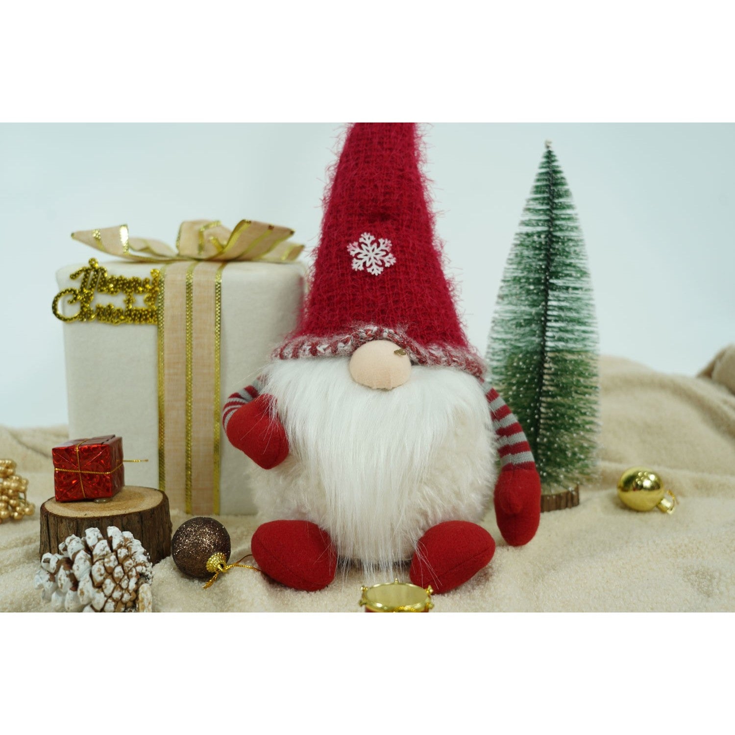 Ornament de Craciun spiridus, Flippy, gri/alb, textil, 58 cm-2