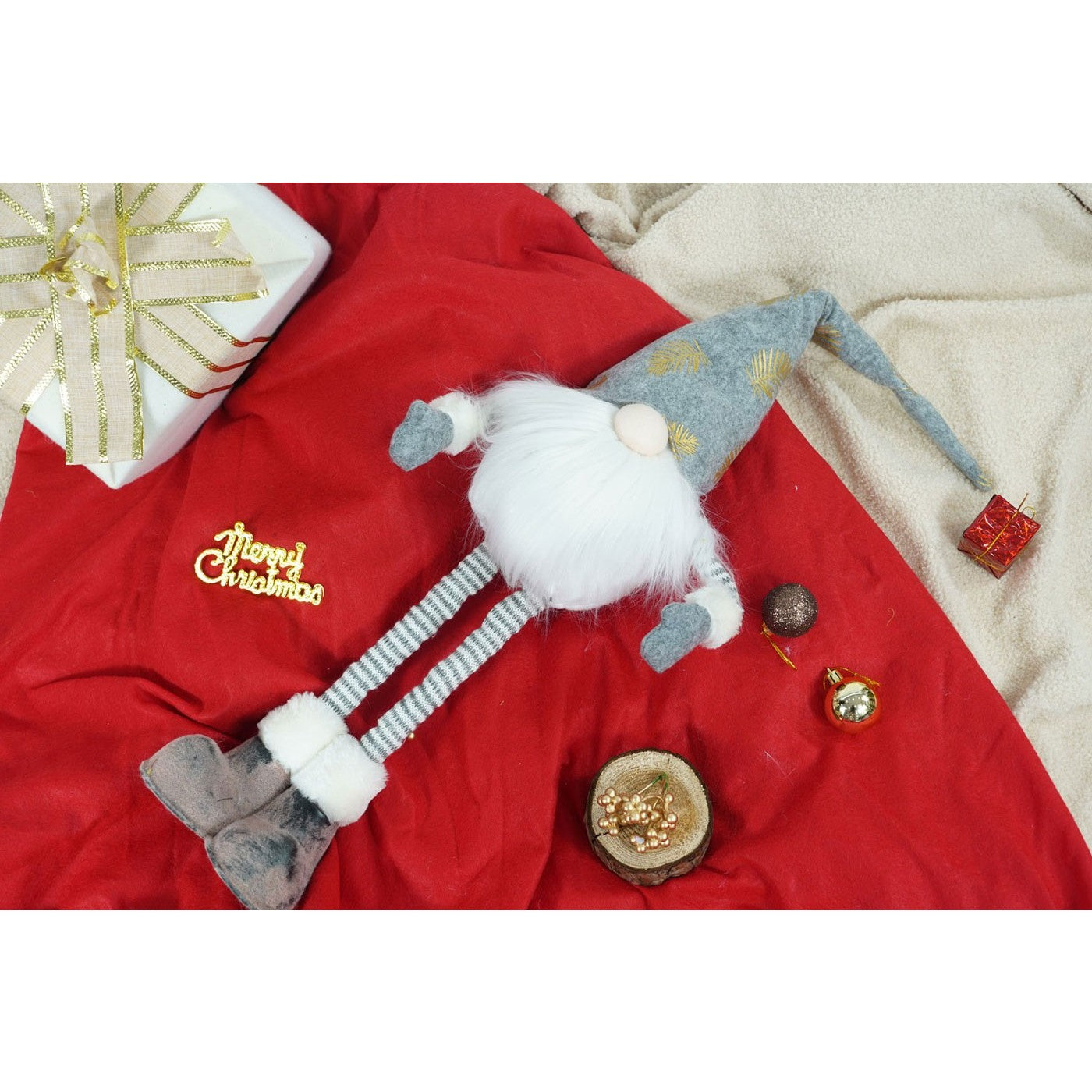Ornament de Craciun spiridus, Flippy, gri/alb, textil, 80 cm-3