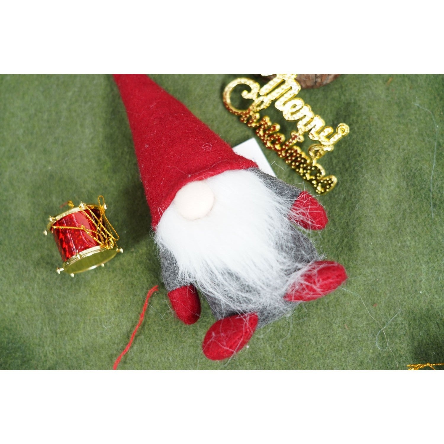 Ornament de Craciun spiridus, Flippy, gri/rosu, textil, 12 cm-3