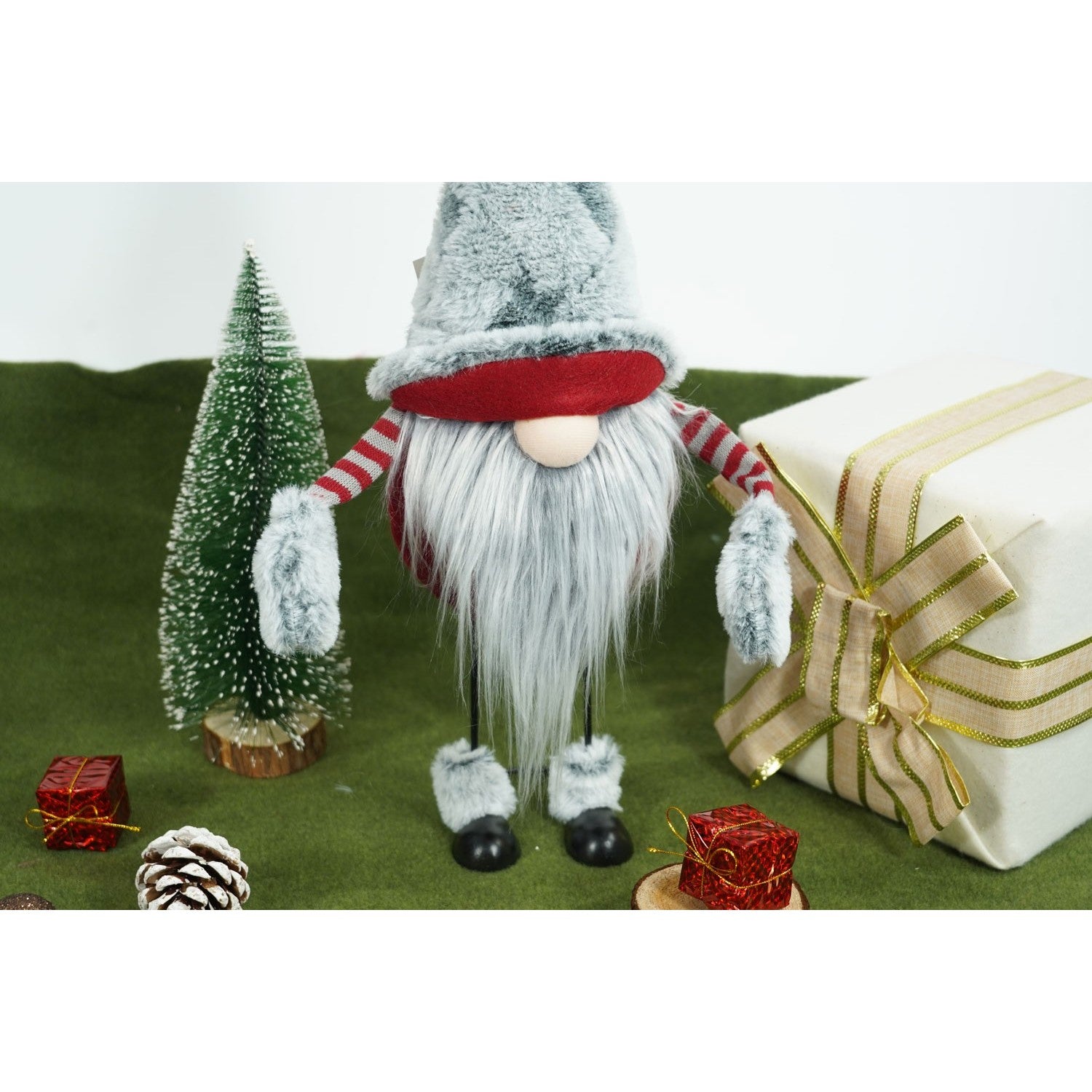 Ornament de Craciun spiridus, Flippy, gri/rosu, textil, 55 cm-2