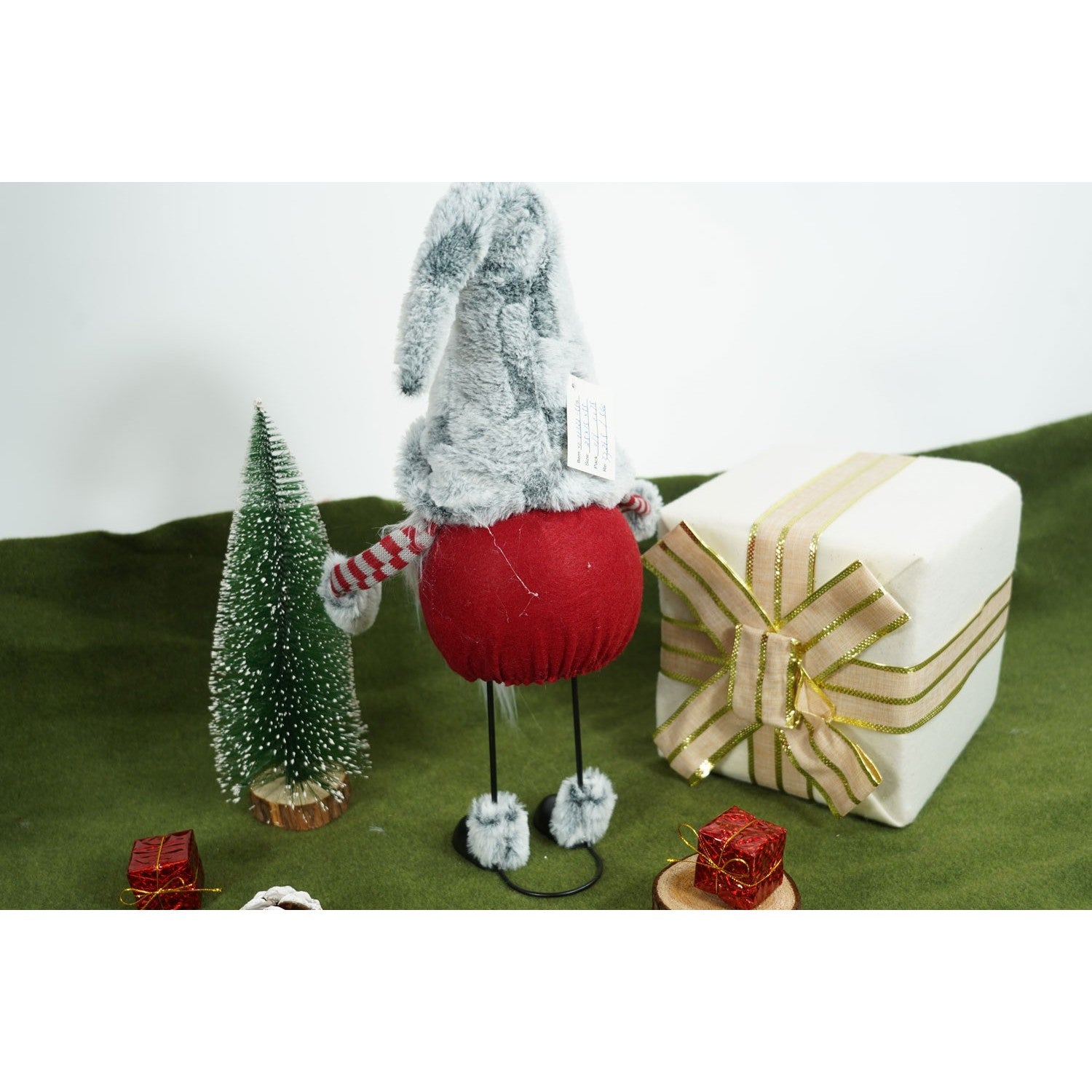 Ornament de Craciun spiridus, Flippy, gri/rosu, textil, 55 cm-4