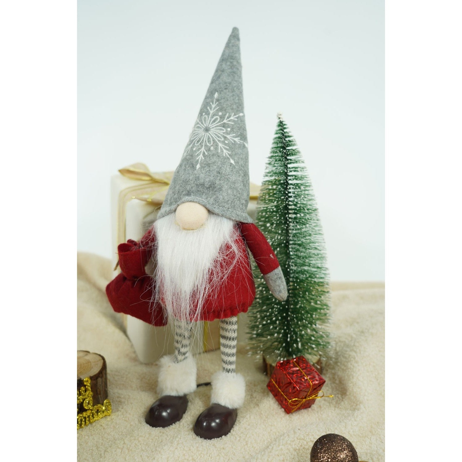 Ornament de Craciun spiridus, Flippy, rosu/alb, textil, 42 cm-2
