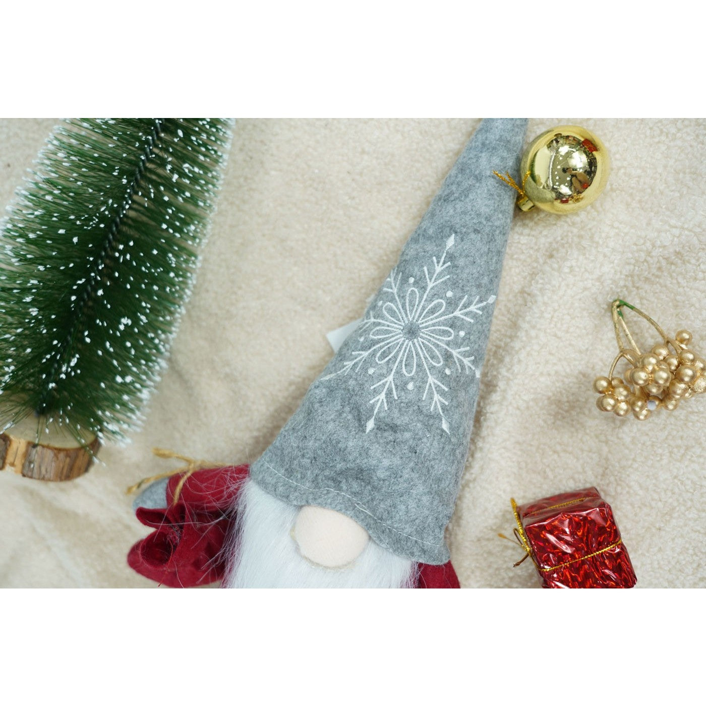Ornament de Craciun spiridus, Flippy, rosu/alb, textil, 42 cm-8