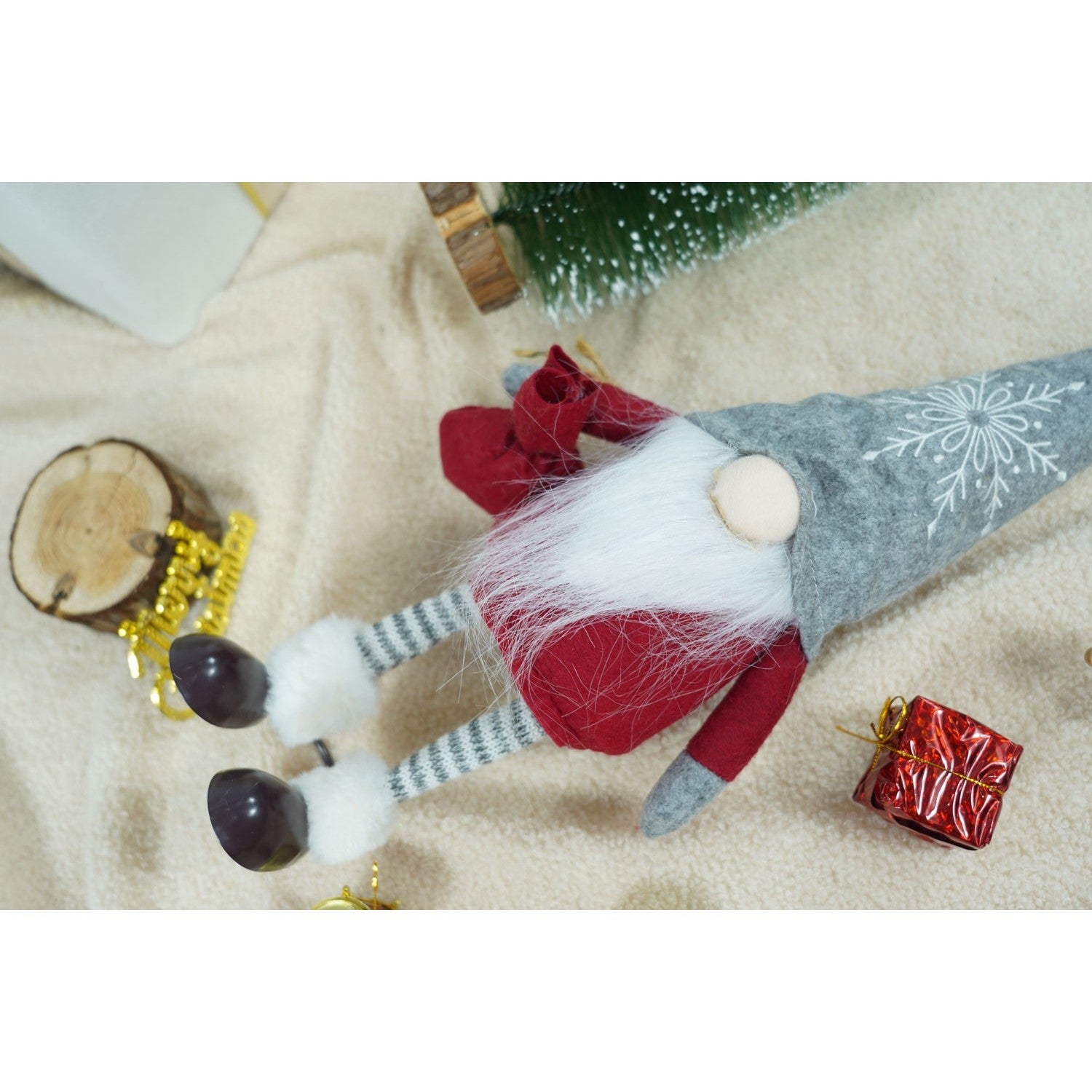 Ornament de Craciun spiridus, Flippy, rosu/alb, textil, 42 cm-10