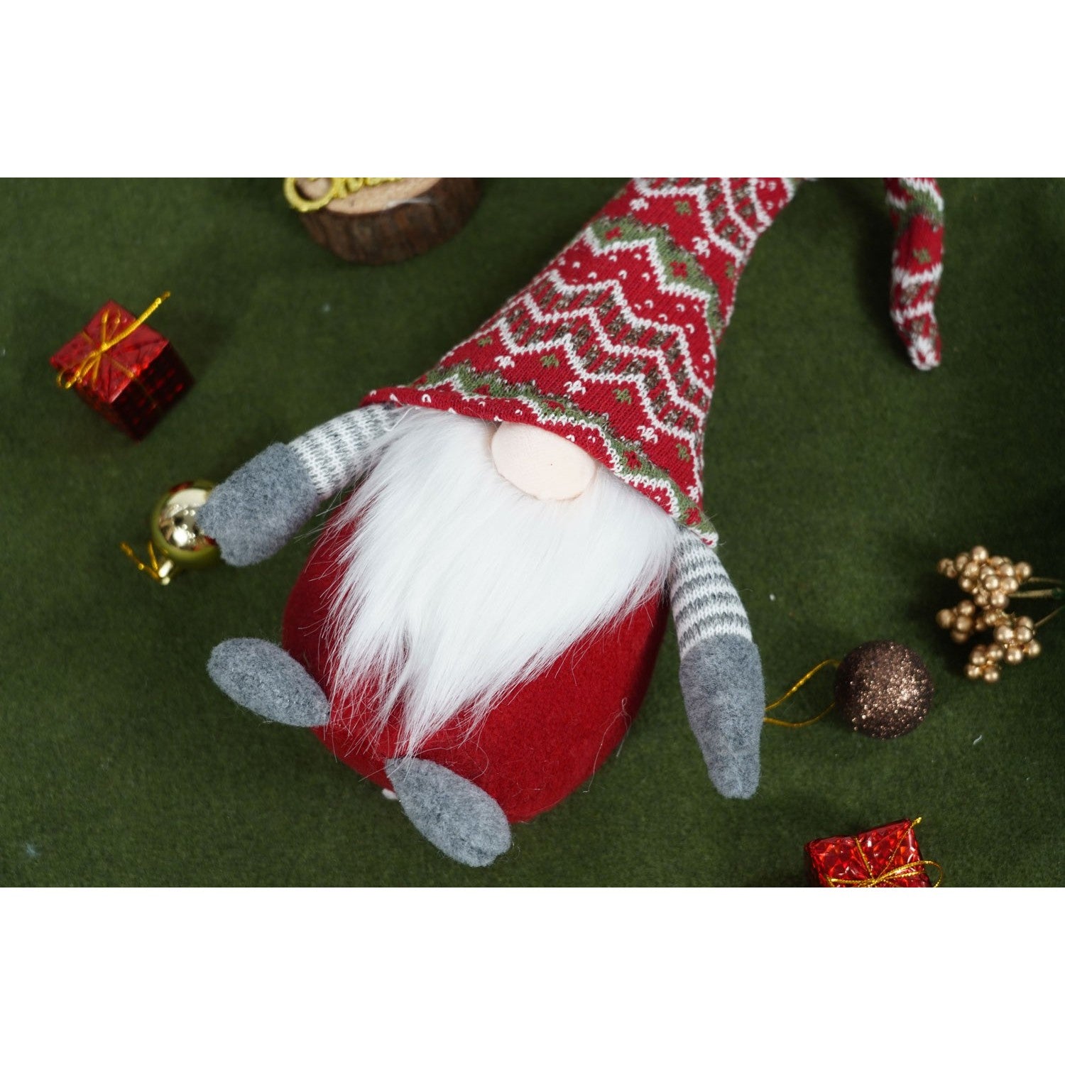 Ornament de Craciun spiridus, Flippy, rosu/gri, textil, 52 cm-2
