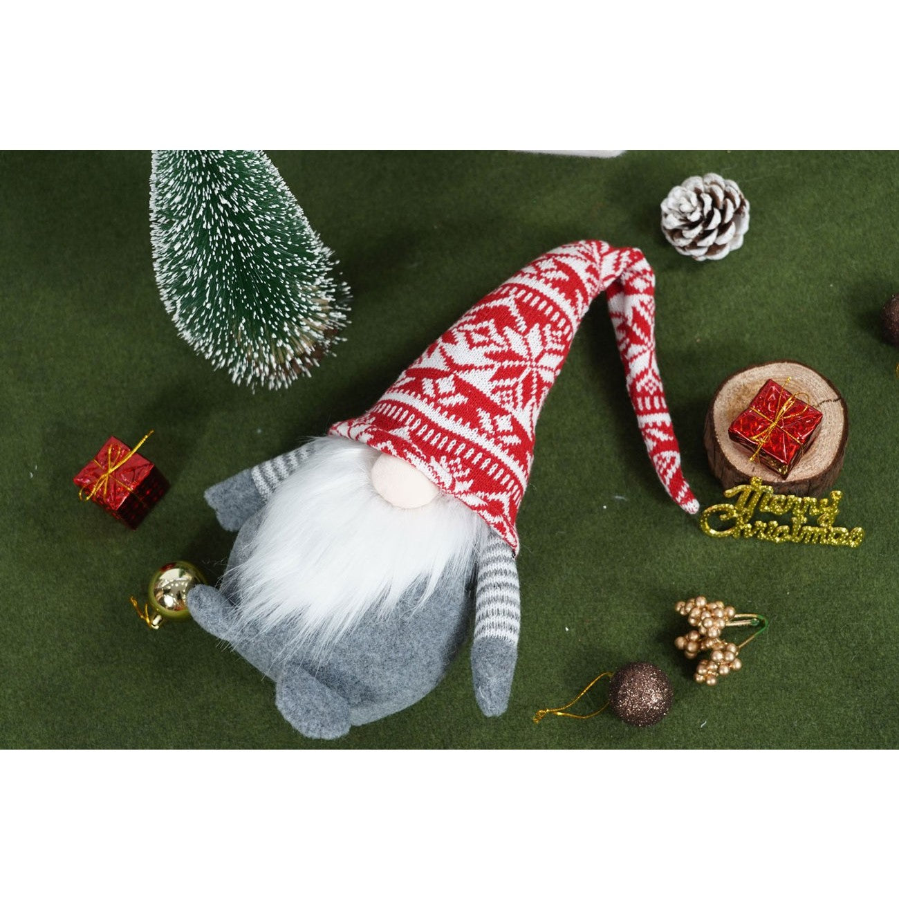 Ornament de Craciun spiridus, Flippy, rosu/gri, textil, 52 cm-4