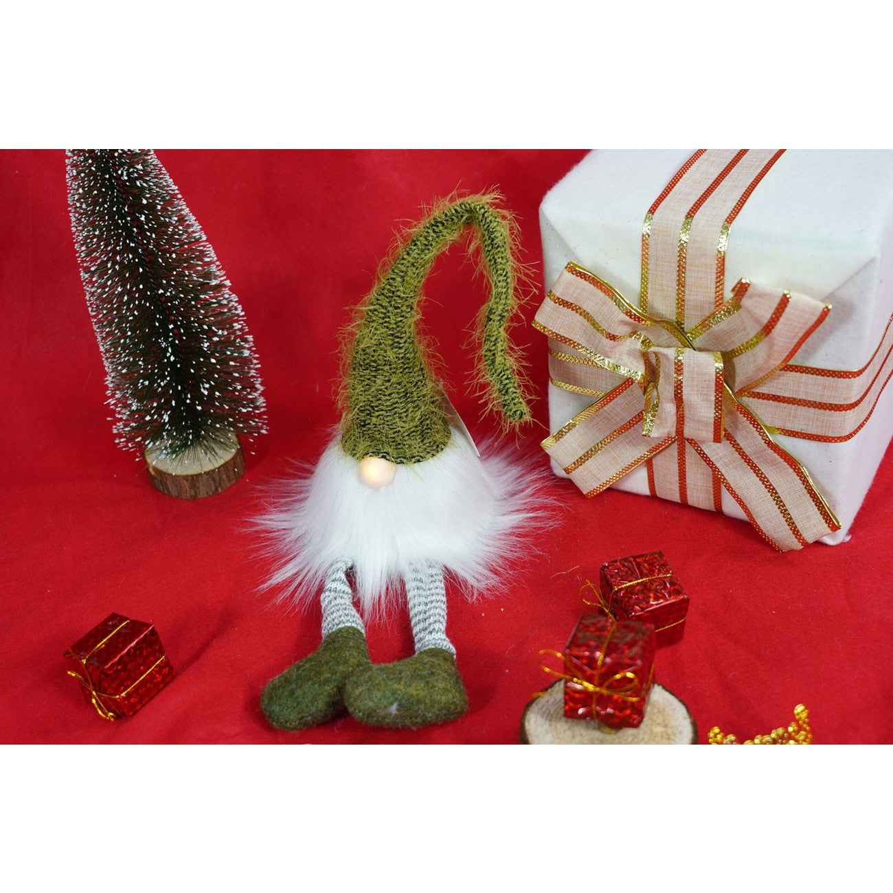 Ornament de Craciun spiridus, Flippy, verde/alb, textil, 52 cm-2