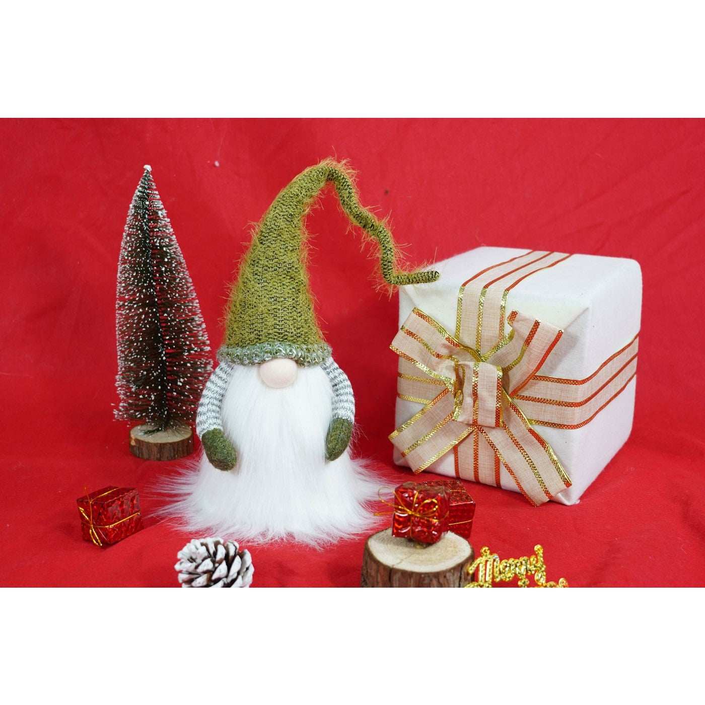 Ornament de Craciun spiridus, Flippy, verde/alb, textil, 53 cm-2