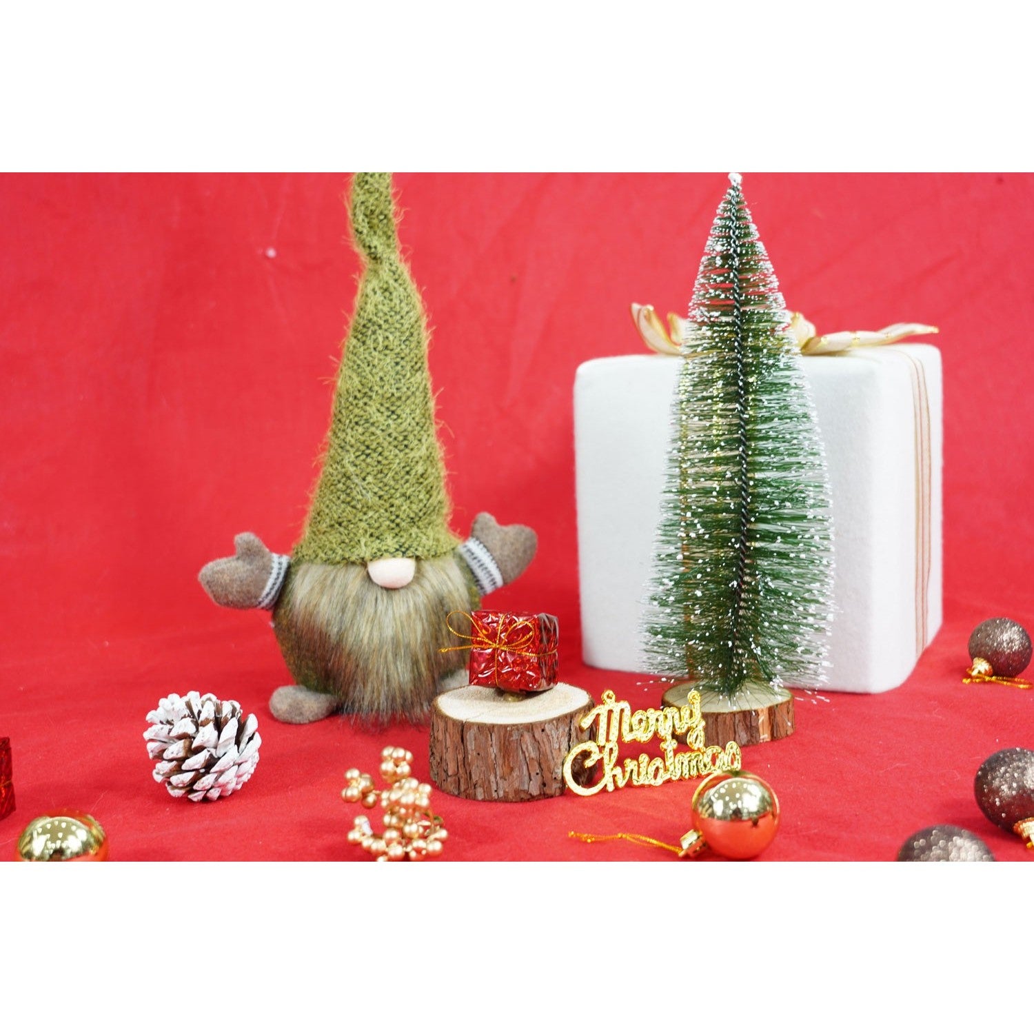 Ornament de Craciun spiridus, Flippy, verde/maro, textil, 56 cm-2