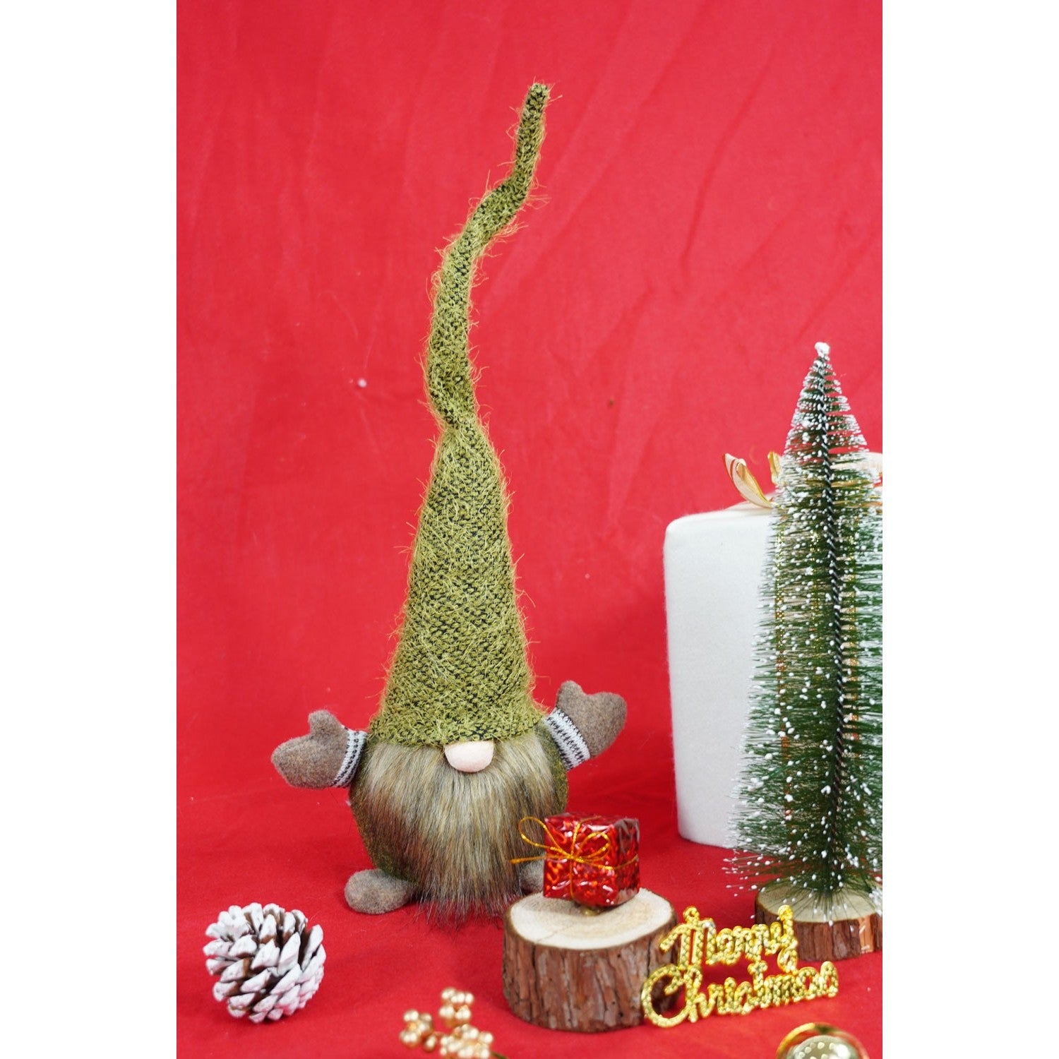 Ornament de Craciun spiridus, Flippy, verde/maro, textil, 56 cm-4