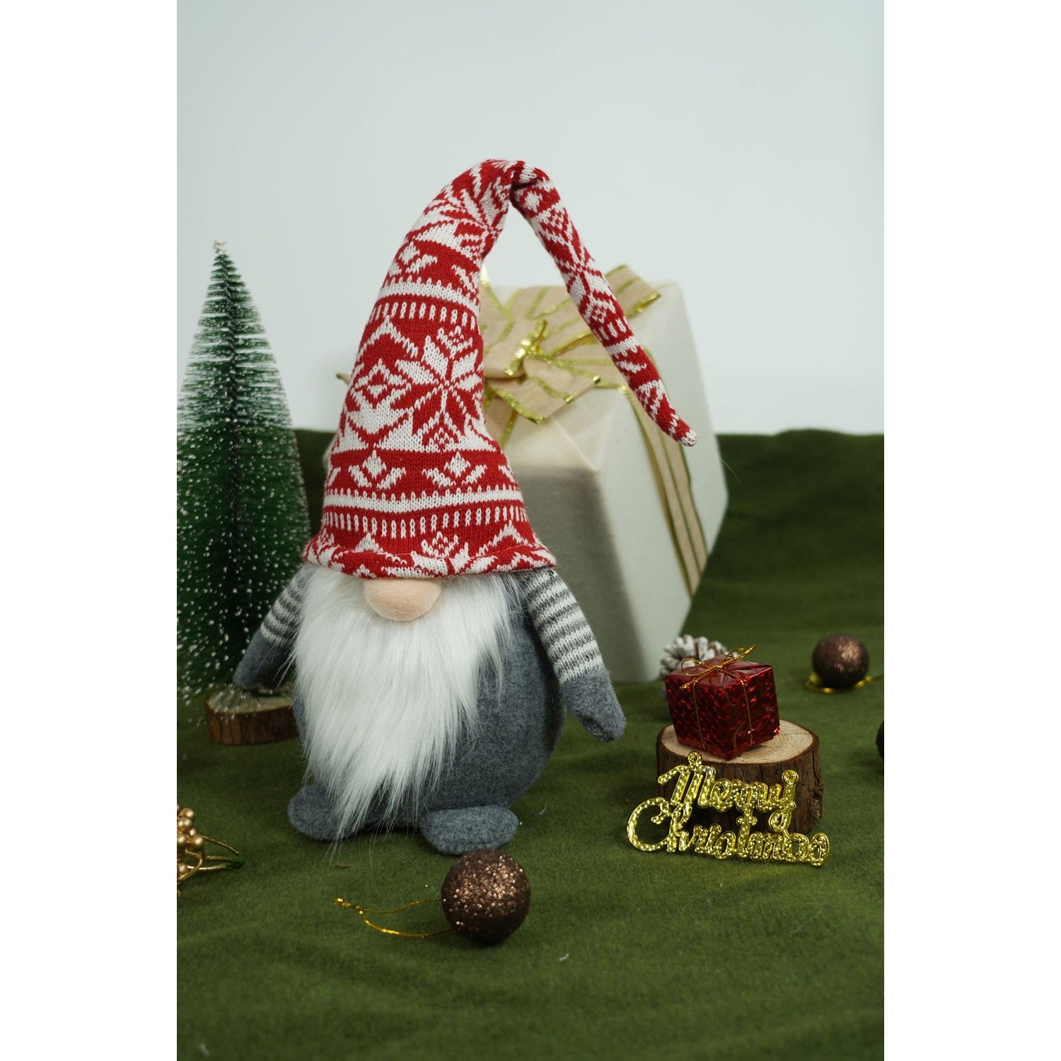 Ornament de Craciun spiridus model 2, Flippy, rosu/gri, textil, 45 cm-0