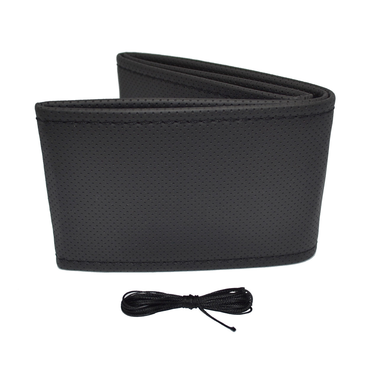 Husa volan OTOM din Piele Ecologica "Perforata" pentru autoturisme, diametru volan 37 - 39 cm, cu ac si ata Neagra-1