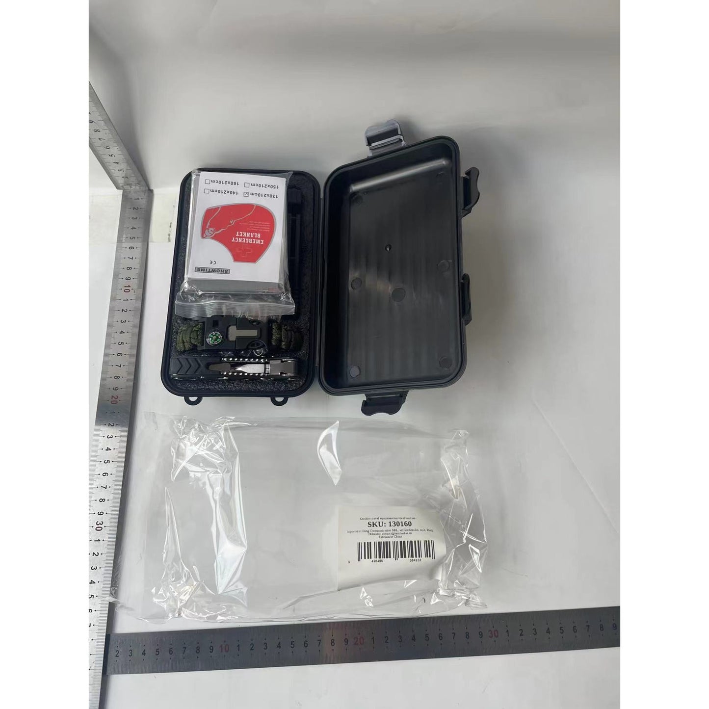 Kit supravietuire multifunctional, Flippy, Instrumente profesionale, Tip Valiza, pentru Camping, Drumetii, Aventuri in aer liber, 130x210 cm, Negru-1