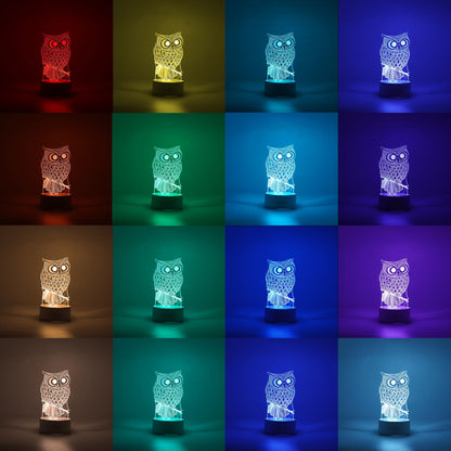 Lampa LED decorativa, Flippy, 3D, Bufnita, cu USB si baterii, 20 cm inaltime, din material acril, lumina multicolora si telecomanda inclusa, alb-1