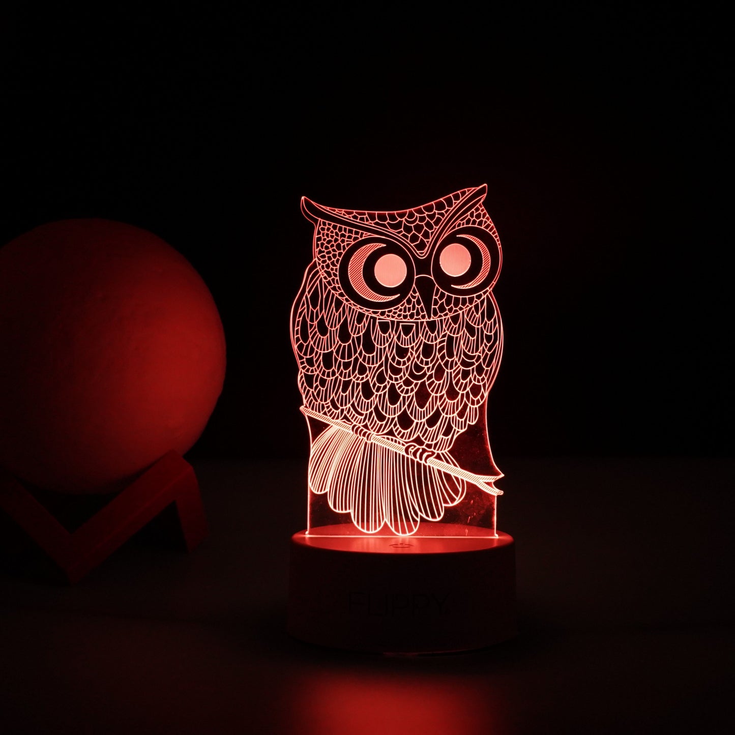 Lampa LED decorativa, Flippy, 3D, Bufnita, cu USB si baterii, 20 cm inaltime, din material acril, lumina multicolora si telecomanda inclusa, alb-3