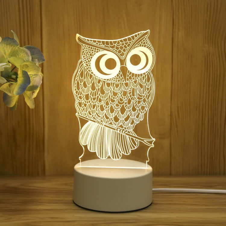 Lampa LED decorativa, Flippy, 3D, Bufnita, cu USB si baterii, 20 cm inaltime, din material acril, lumina multicolora si telecomanda inclusa, alb-4