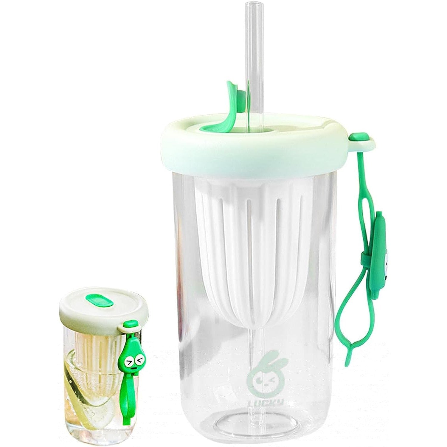 Pahar din silicon, cu capac si pai, pentru copii, Flippy, anti-cadere, compartiment pentru fructe/ceai/gheata, rezistent la temperaturi inalte, 500ml, Verde, 14.5x8.8x20 cm-3