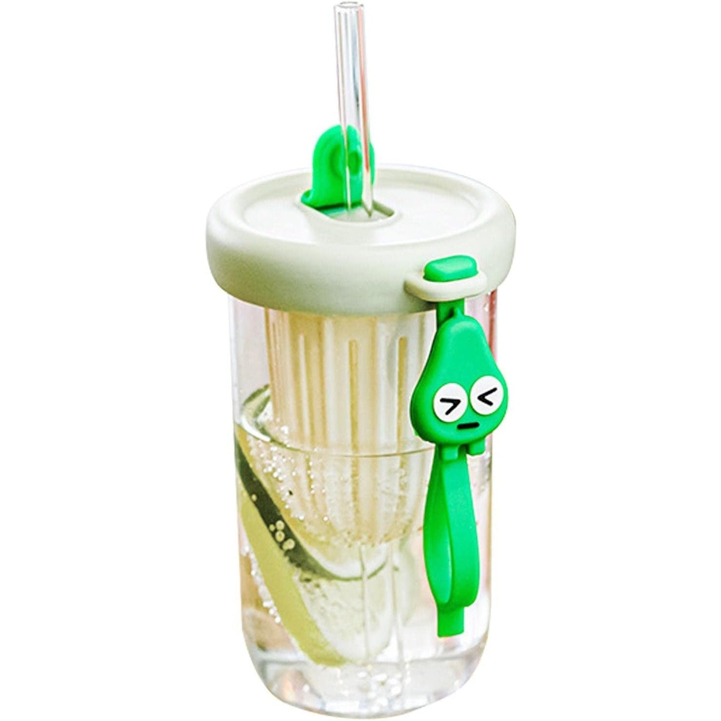 Pahar din silicon, cu capac si pai, pentru copii, Flippy, anti-cadere, compartiment pentru fructe/ceai/gheata, rezistent la temperaturi inalte, 500ml, Verde, 14.5x8.8x20 cm-4