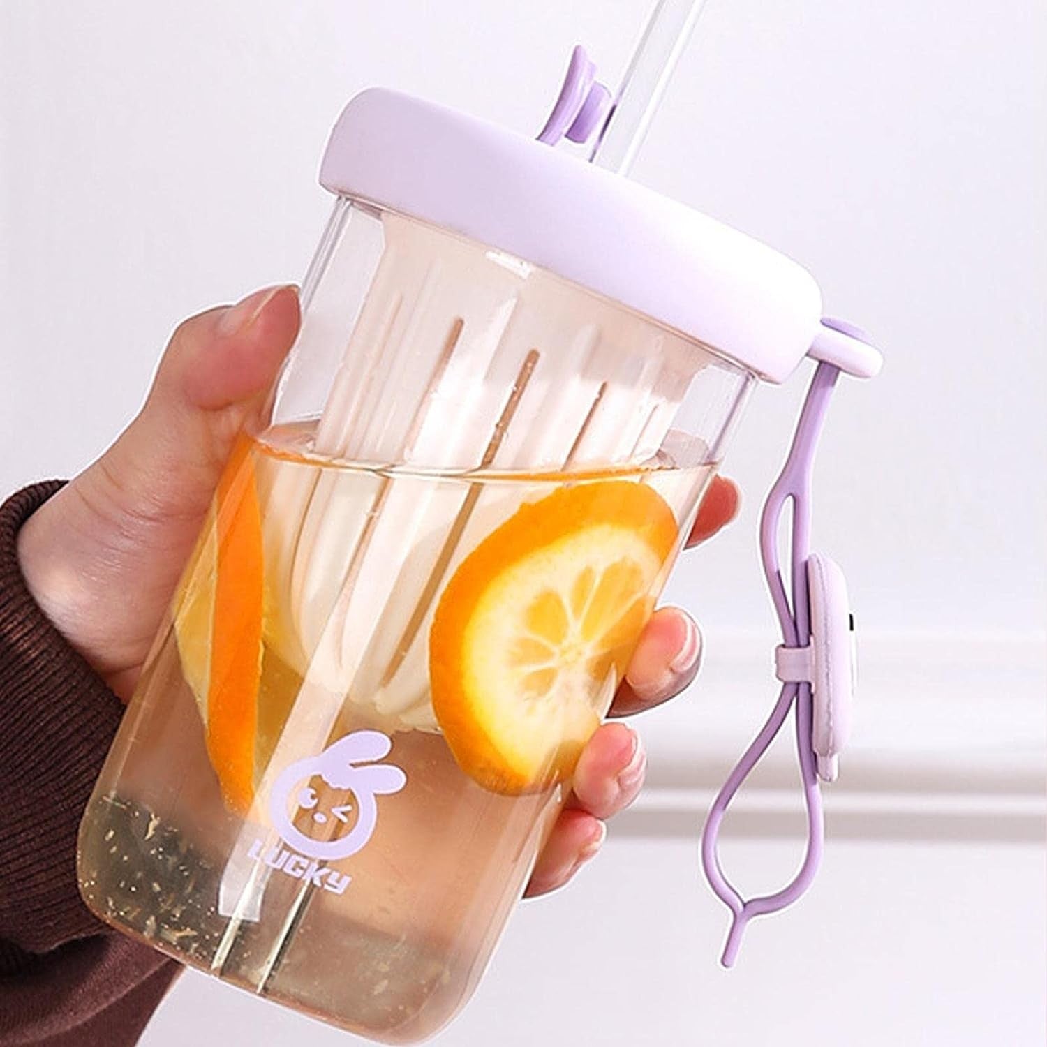 Pahar din silicon, cu capac si pai, pentru copii, Flippy, anti-cadere, compartiment pentru fructe/ceai/gheata, rezistent la temperaturi inalte, 500ml, Mov, 14.5x8.8x20 cm-3