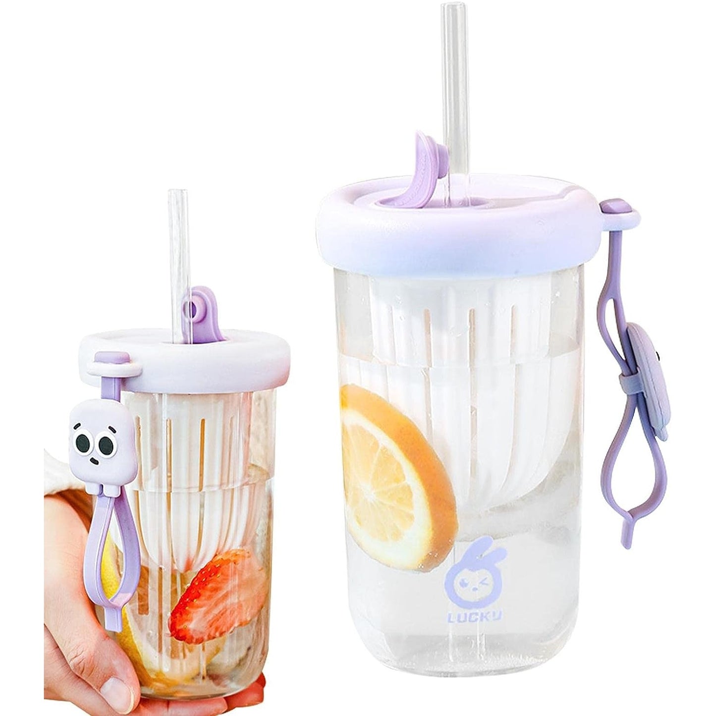 Pahar din silicon, cu capac si pai, pentru copii, Flippy, anti-cadere, compartiment pentru fructe/ceai/gheata, rezistent la temperaturi inalte, 500ml, Mov, 14.5x8.8x20 cm-5