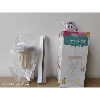 Pahar din silicon, cu capac si pai, pentru copii, Flippy, anti-cadere, compartiment pentru fructe/ceai/gheata, rezistent la temperaturi inalte, 500ml, Mov, 14.5x8.8x20 cm-6