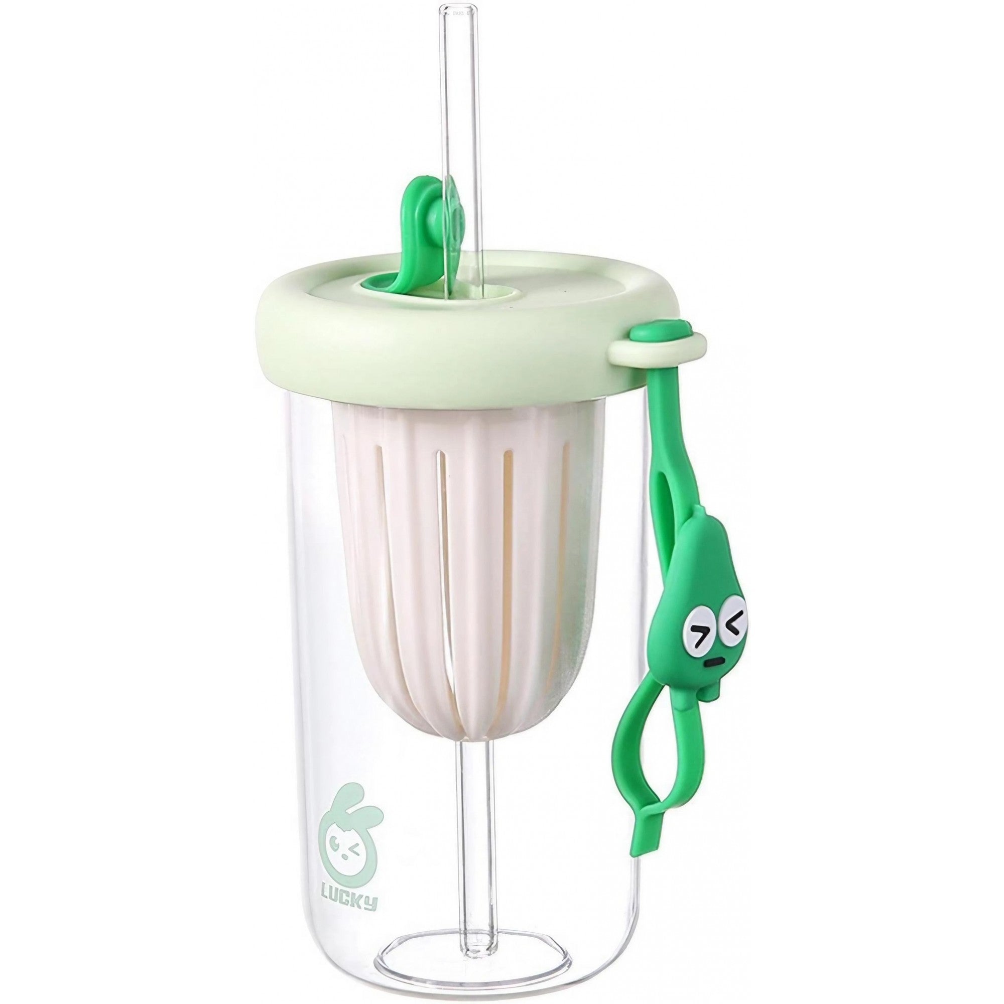 Pahar din silicon, cu capac si pai, pentru copii, Flippy, anti-cadere, compartiment pentru fructe/ceai/gheata, rezistent la temperaturi inalte, 500ml, Verde, 14.5x8.8x20 cm-0