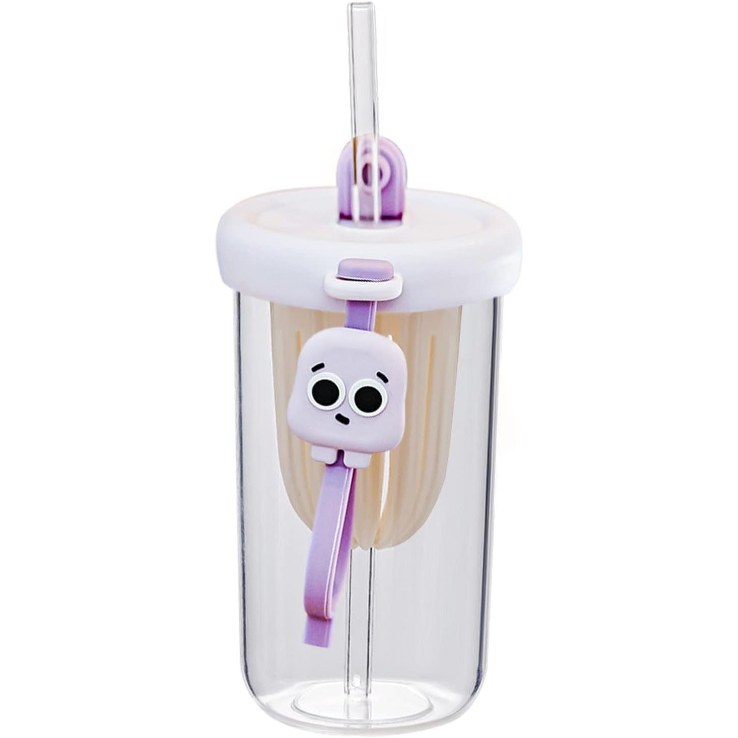 Pahar din silicon, cu capac si pai, pentru copii, Flippy, anti-cadere, compartiment pentru fructe/ceai/gheata, rezistent la temperaturi inalte, 500ml, Mov, 14.5x8.8x20 cm-0
