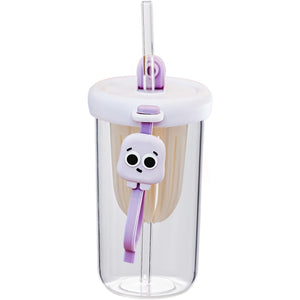 Pahar din silicon, cu capac si pai, pentru copii, Flippy, anti-cadere, compartiment pentru fructe/ceai/gheata, rezistent la temperaturi inalte, 500ml, Mov, 14.5x8.8x20 cm-0