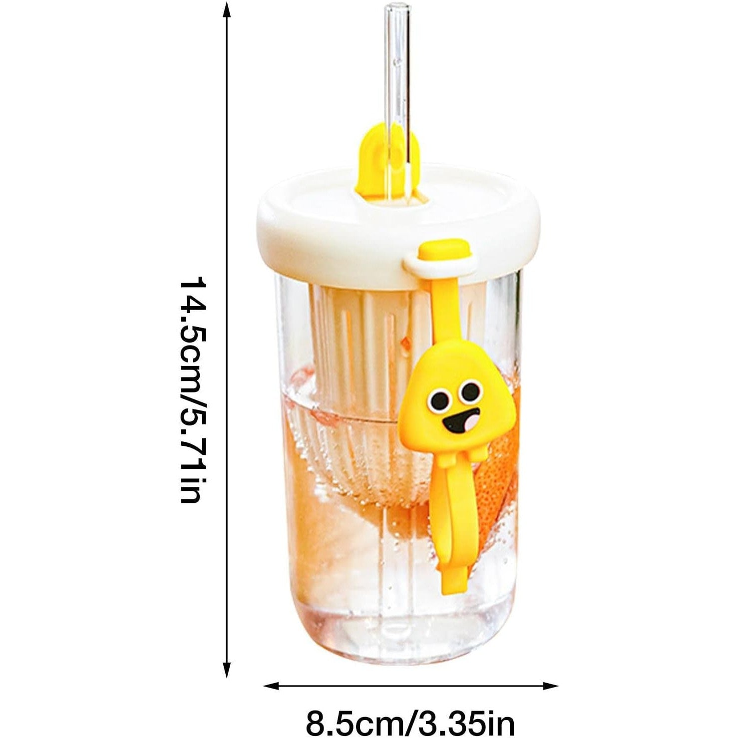 Pahar din silicon, cu capac si pai, pentru copii, Flippy, anti-cadere, compartiment pentru fructe/ceai/gheata, rezistent la temperaturi inalte, 500ml, Alb, 14.5x8.8x20 cm-2